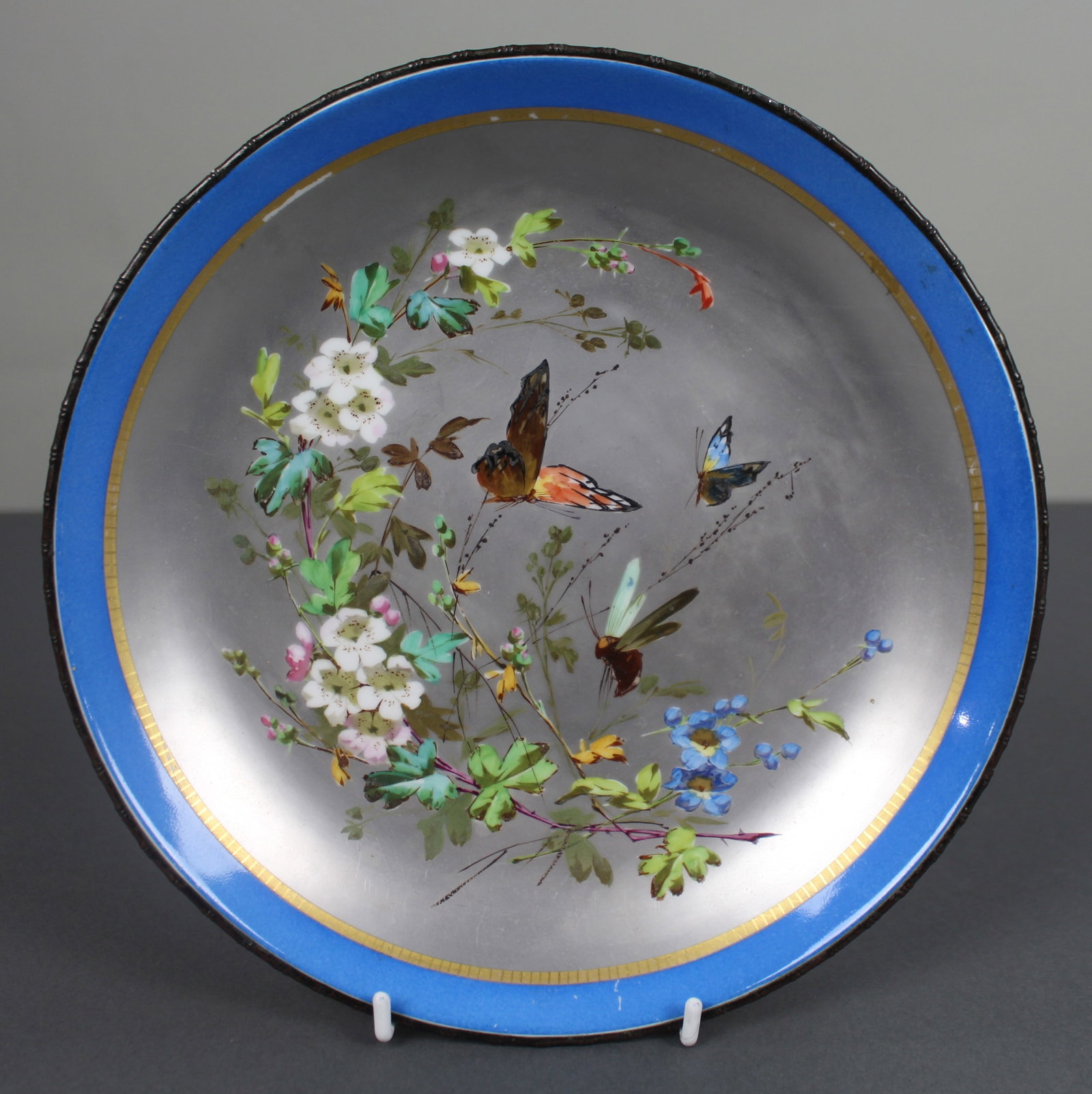 Title: Antique Continental Porcelain Platinum Dish with Gilt Bronze Rim Description: Antique - 3