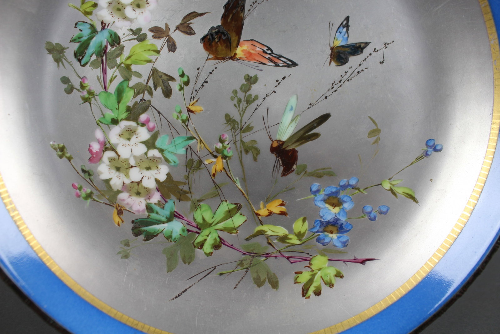 Title: Antique Continental Porcelain Platinum Dish with Gilt Bronze Rim Description: Antique - 5