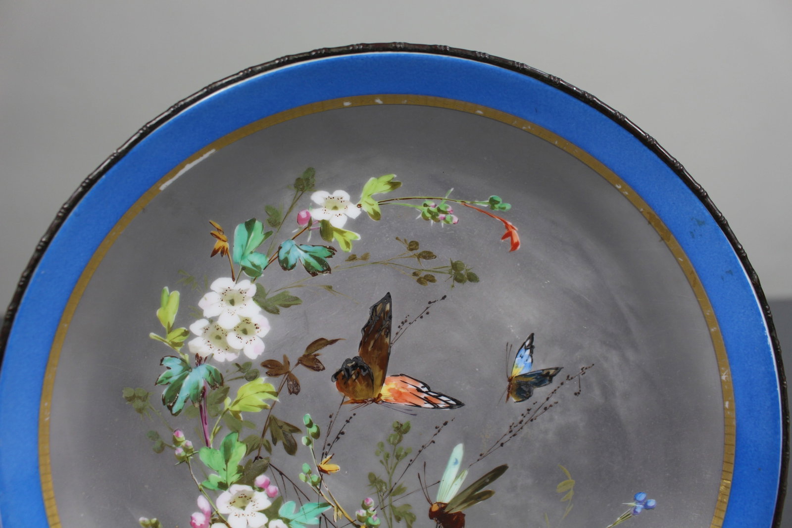 Title: Antique Continental Porcelain Platinum Dish with Gilt Bronze Rim Description: Antique - 8