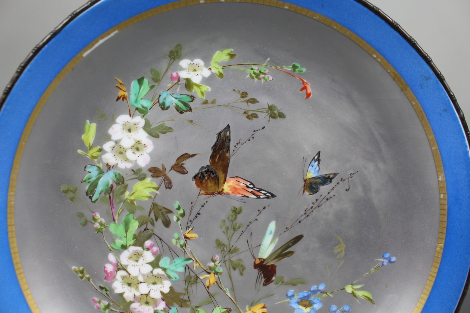 Title: Antique Continental Porcelain Platinum Dish with Gilt Bronze Rim Description: Antique - 9
