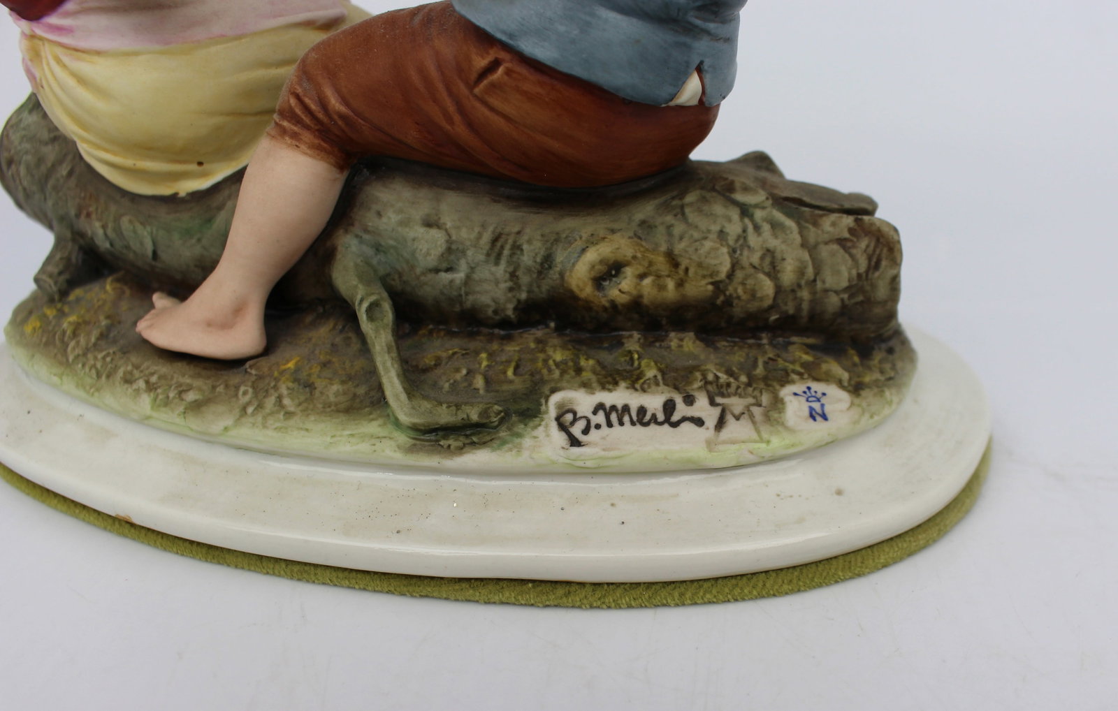 Title: Capodimonte Figurine Girl & Boy with Clown Mask by Merli Description: Measures 22.5 x 15 x 16 - 4