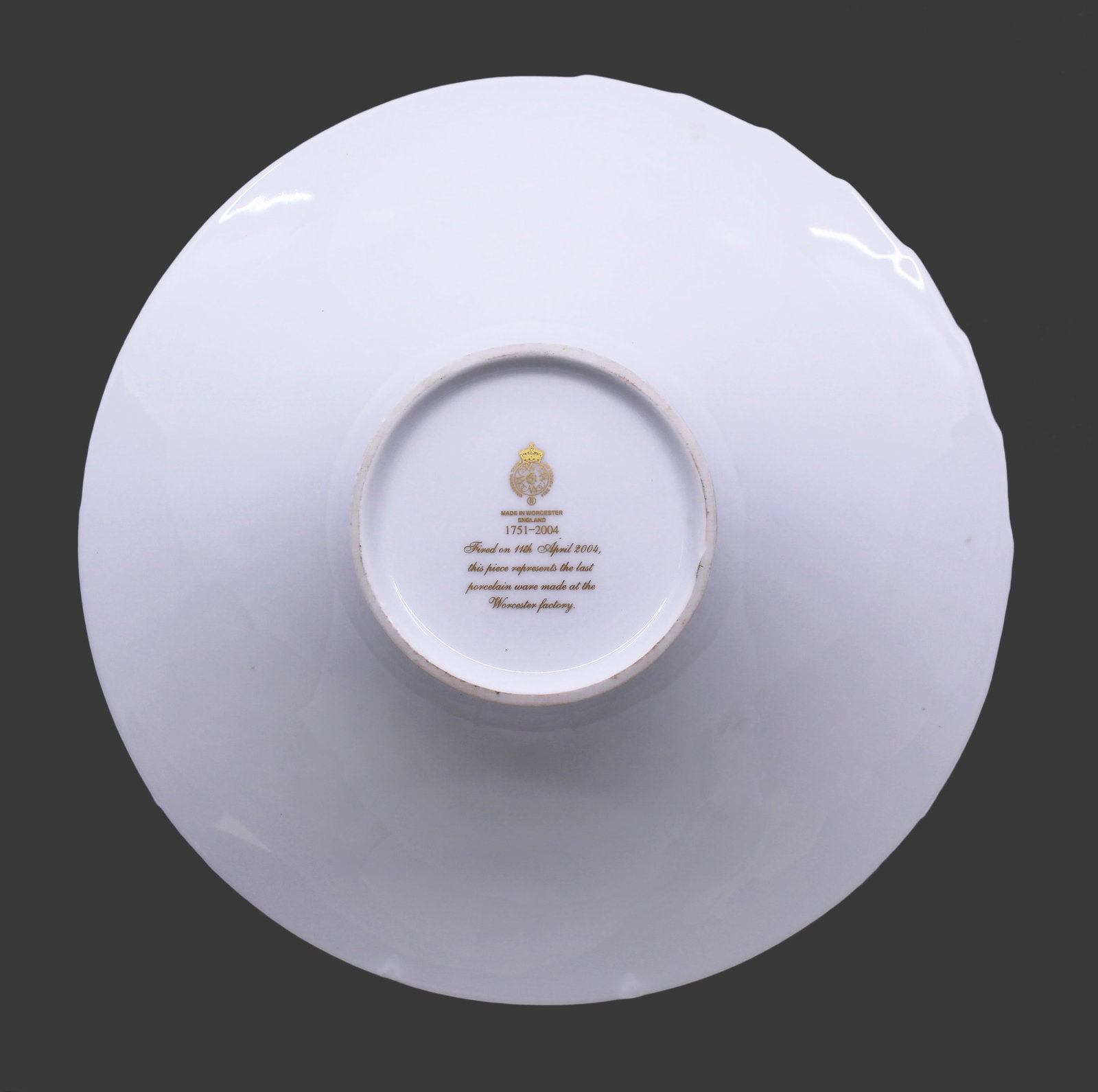 Title: Royal Worcester Bowl Last Factory Piece Description: Item: White porcelain bowl on a raised - 6