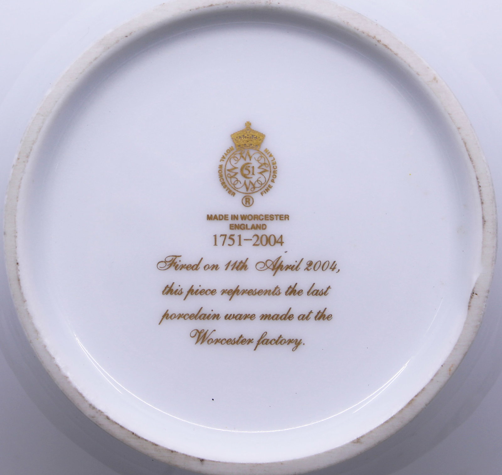 Title: Royal Worcester Bowl Last Factory Piece Description: Item: White porcelain bowl on a raised - 7