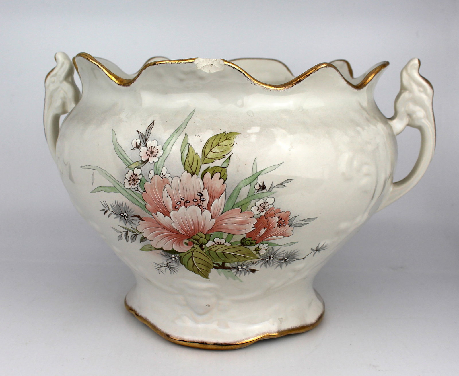 Title: Staffordshire Pottery Two Handled Planter Description: Staffordshire Pottery Two Handled - 2