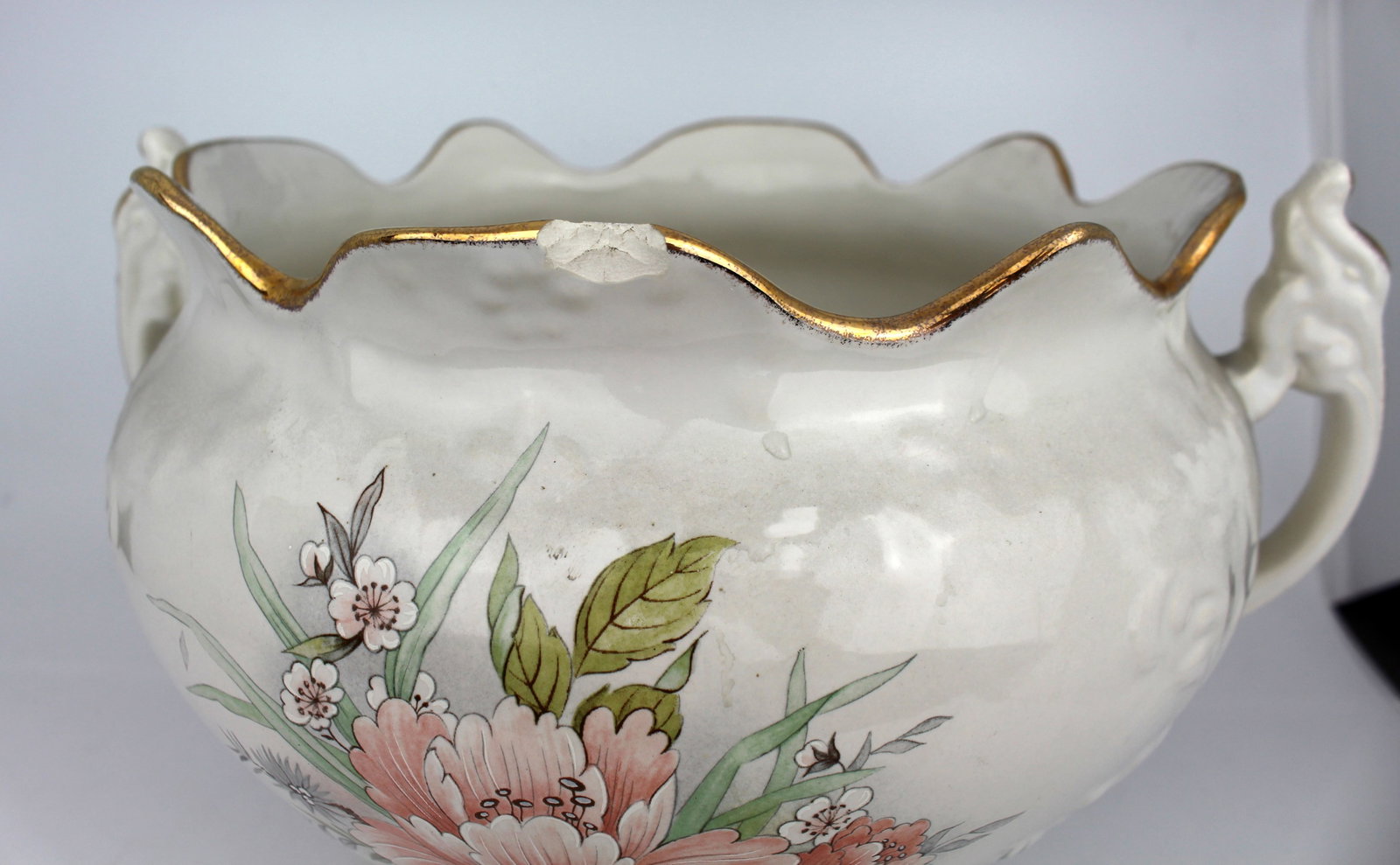 Title: Staffordshire Pottery Two Handled Planter Description: Staffordshire Pottery Two Handled - 3