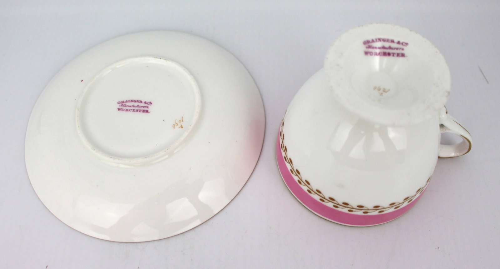Title: Grainger Worcester Pink & White Cup & Saucer Description: Grainger Worcester Pink & White Cup - 10