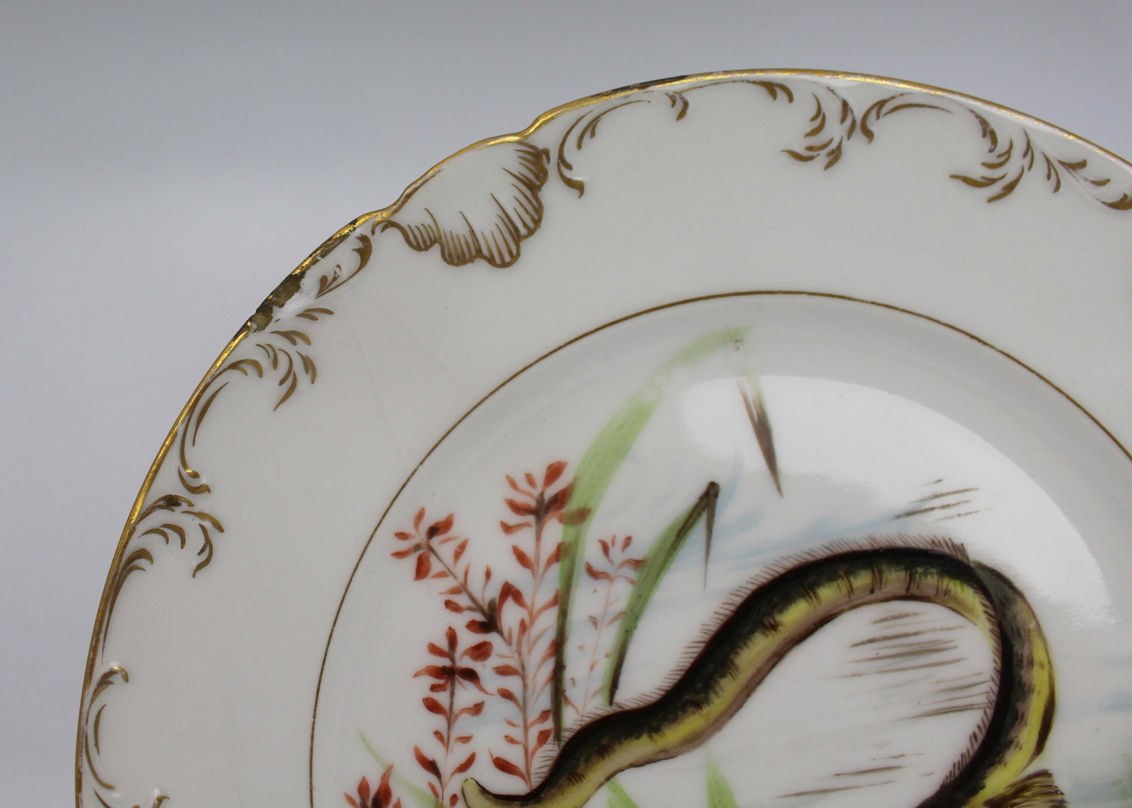Title: Set of 4 Edwardian Hand Painted Fish Plates, Signed Wolly Fowkes 1903 Description: Set of 4 - 10