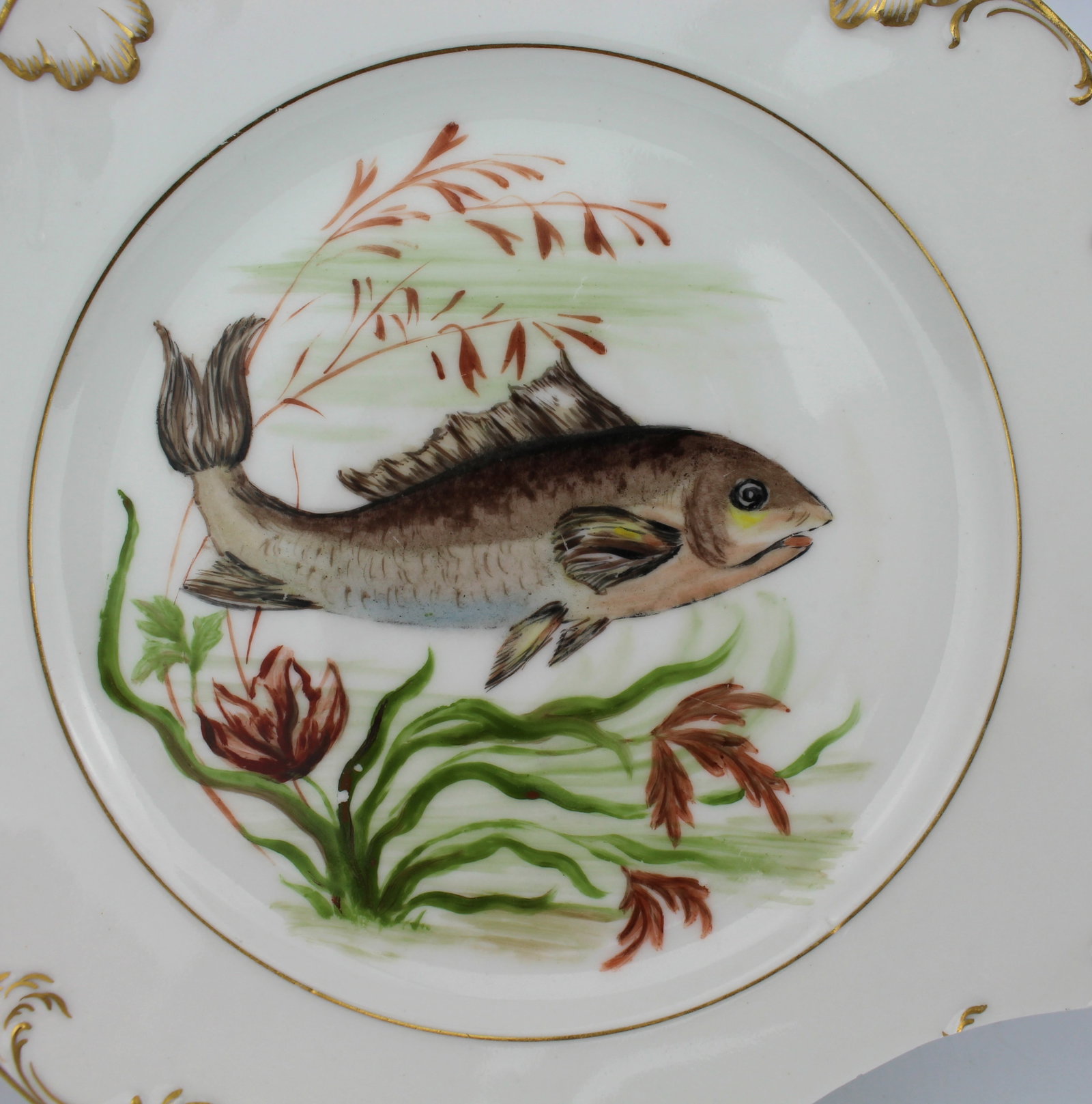 Title: Set of 4 Edwardian Hand Painted Fish Plates, Signed Wolly Fowkes 1903 Description: Set of 4 - 16