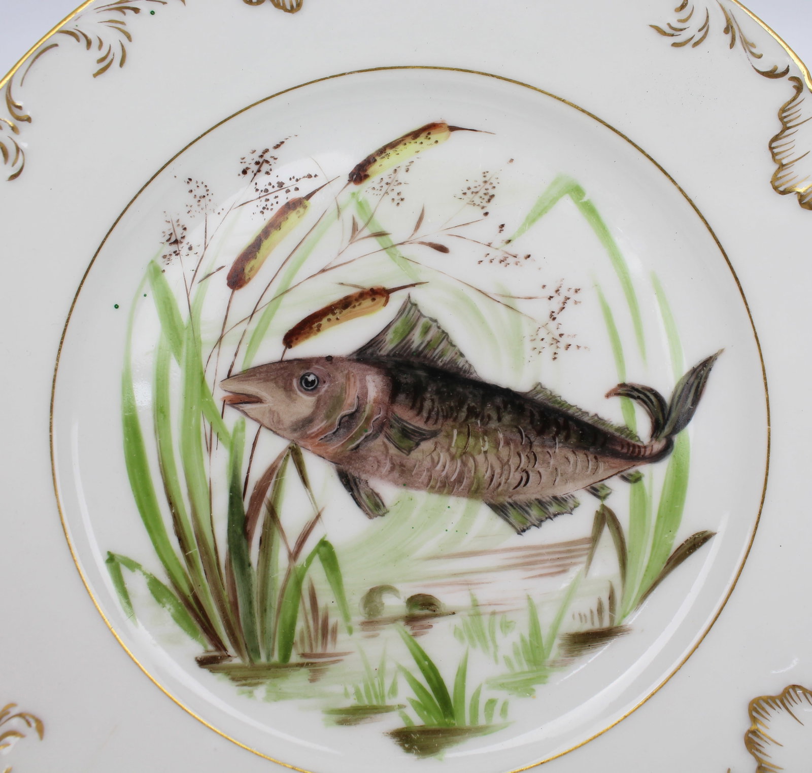 Title: Set of 4 Edwardian Hand Painted Fish Plates, Signed Wolly Fowkes 1903 Description: Set of 4 - 3