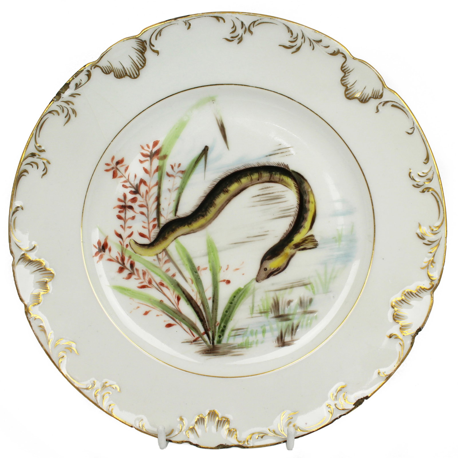 Title: Set of 4 Edwardian Hand Painted Fish Plates, Signed Wolly Fowkes 1903 Description: Set of 4 - 7