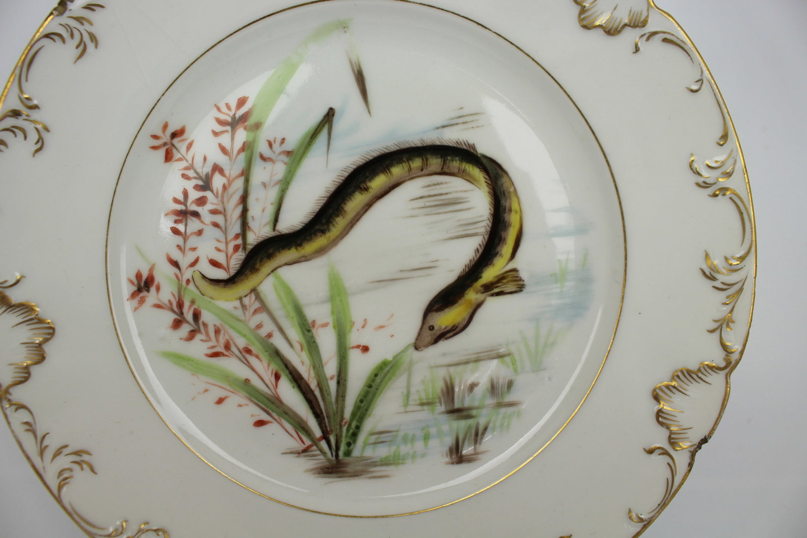 Title: Set of 4 Edwardian Hand Painted Fish Plates, Signed Wolly Fowkes 1903 Description: Set of 4 - 8
