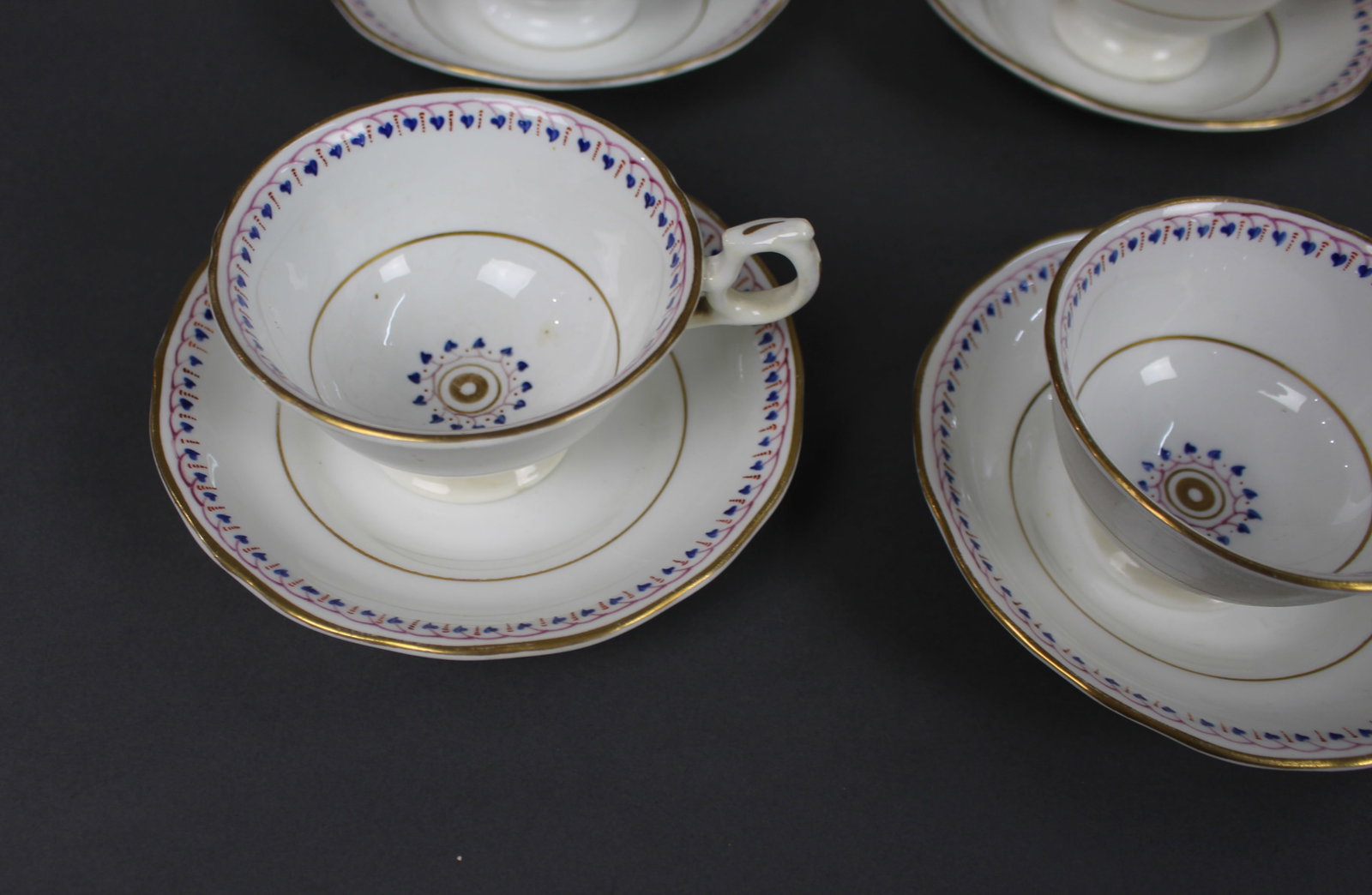 Title: Antique English Porcelain Tea Cups & Saucers Description: Antique English Porcelain Tea - 4