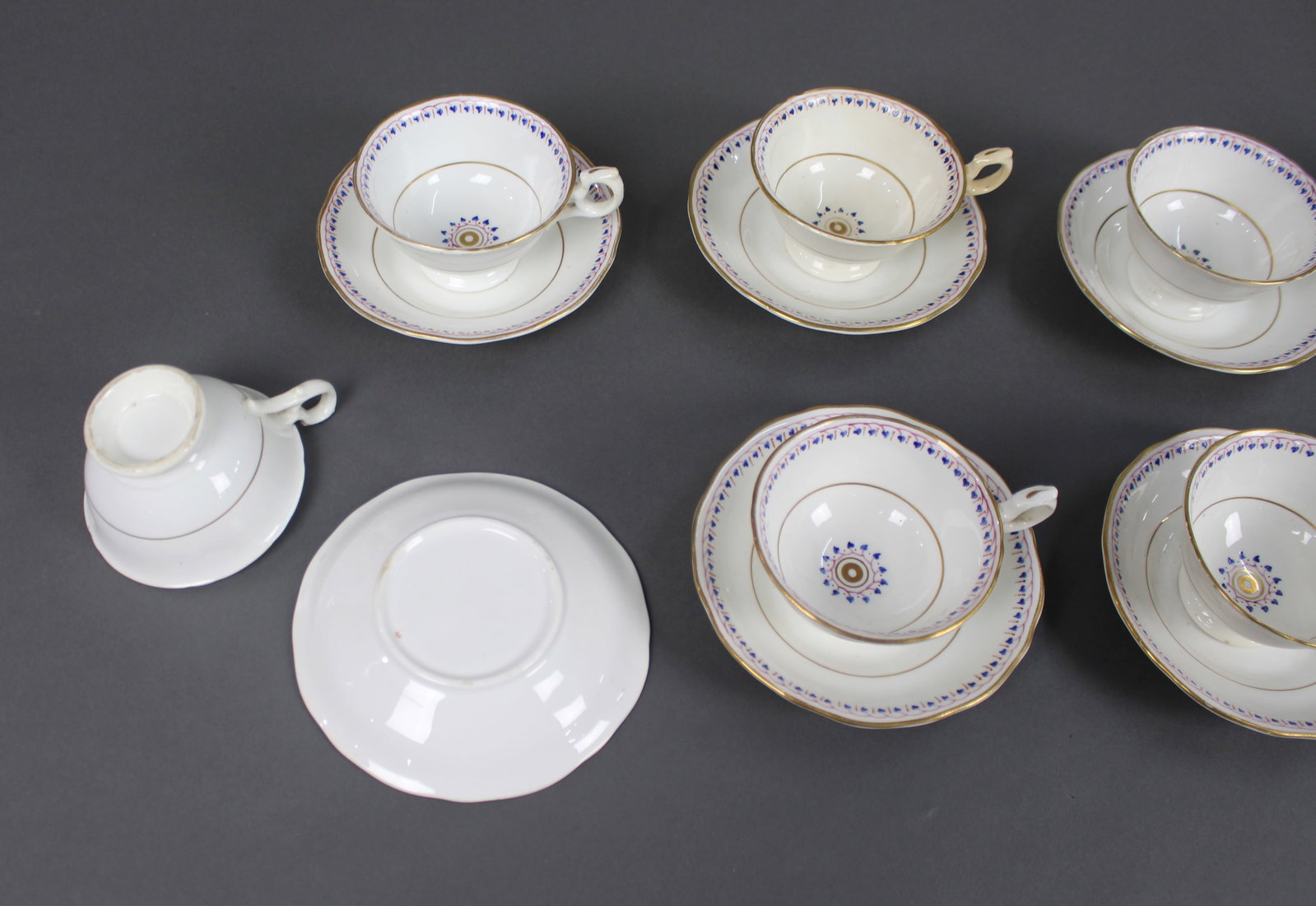Title: Antique English Porcelain Tea Cups & Saucers Description: Antique English Porcelain Tea - 5