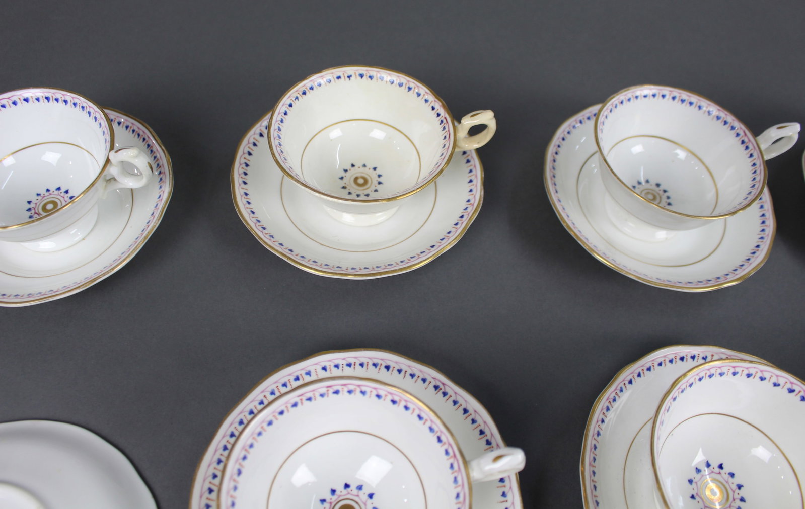 Title: Antique English Porcelain Tea Cups & Saucers Description: Antique English Porcelain Tea - 6