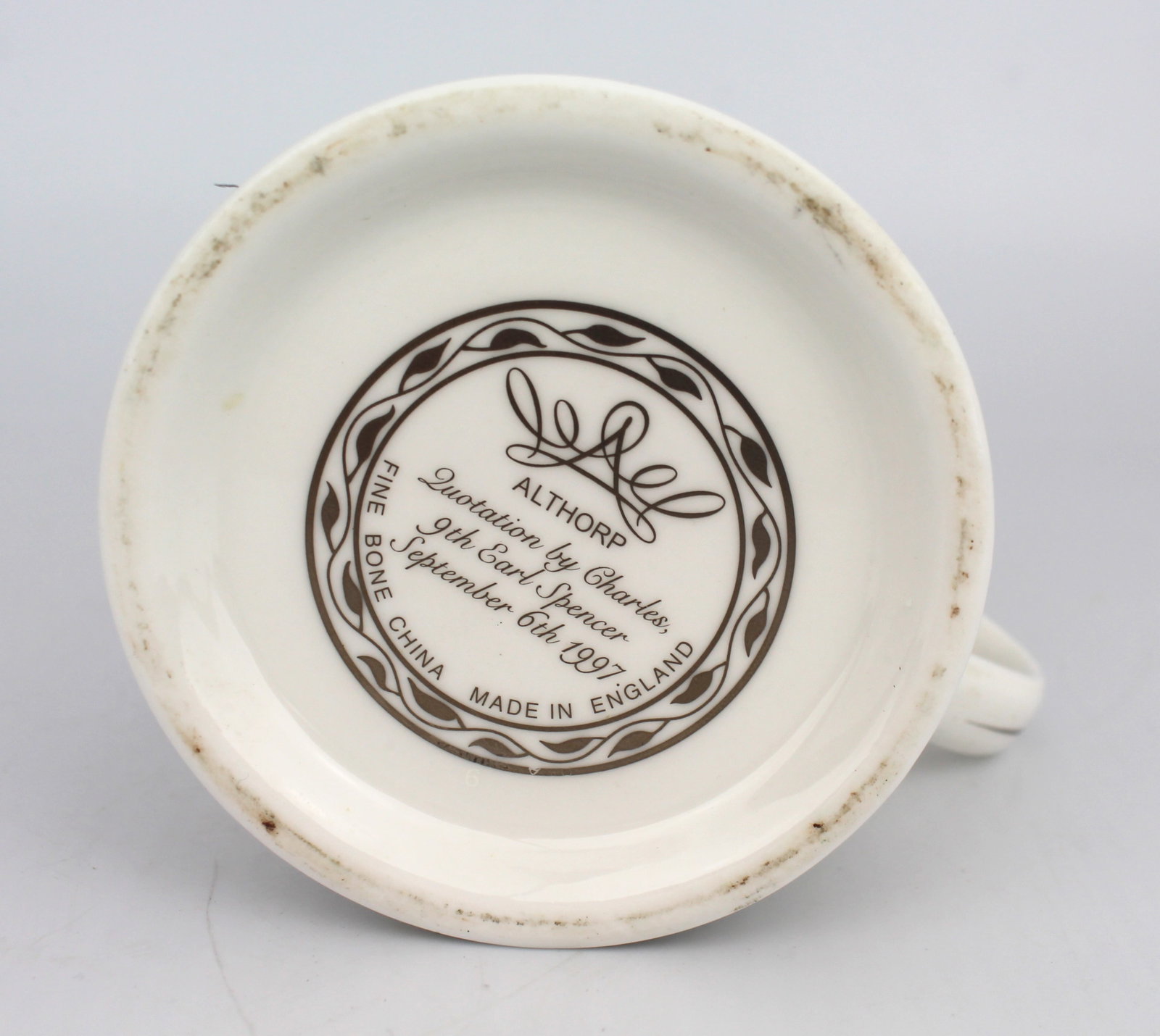 Title: Althorp Porcelain Tankard Quotation Charles 9th Earl Spencer Description: Althorp Porcelain - 3