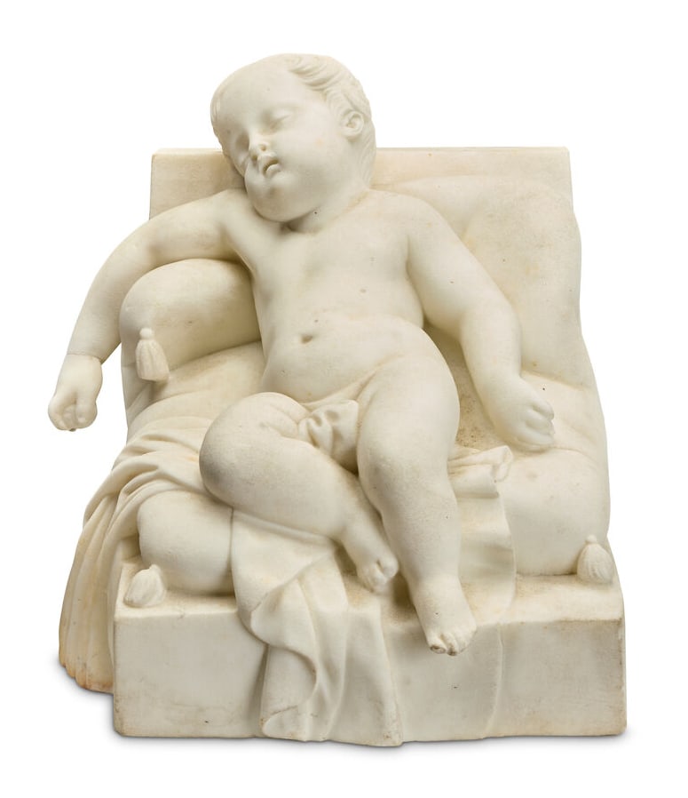 Title: 19th Century Italian Carrara Marble Sculpture of Sleeping Putto Description: 19th Century (1 of 4)
