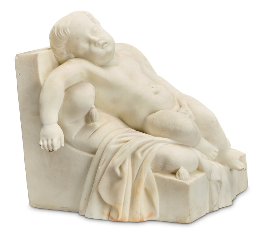 Title: 19th Century Italian Carrara Marble Sculpture of Sleeping Putto Description: 19th Century - 3