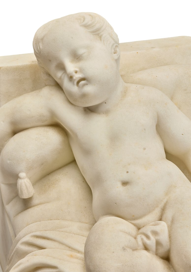 Title: 19th Century Italian Carrara Marble Sculpture of Sleeping Putto Description: 19th Century - 4