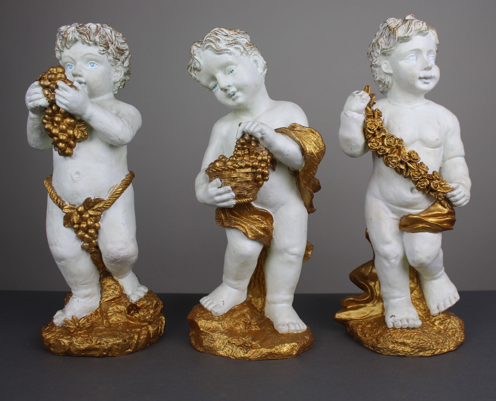 Title: Set of 3 Vintage Decorative Painted Plaster Cherubs Description: Set of 3 Vintage (1 of 1)