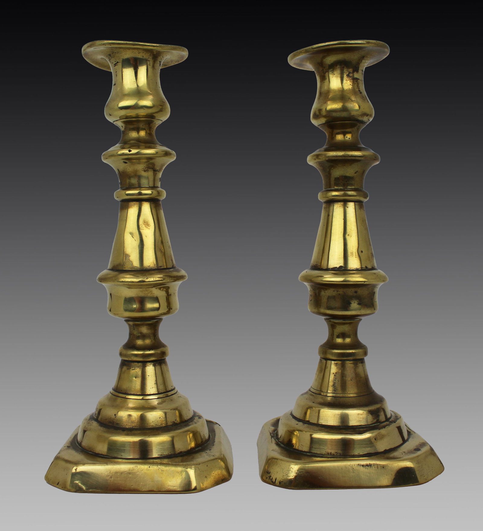 Title: Pair of Antique Brass Candlesticks Description: Pair of Georgian Brass Candlesticks c.1820 (1 of 1)