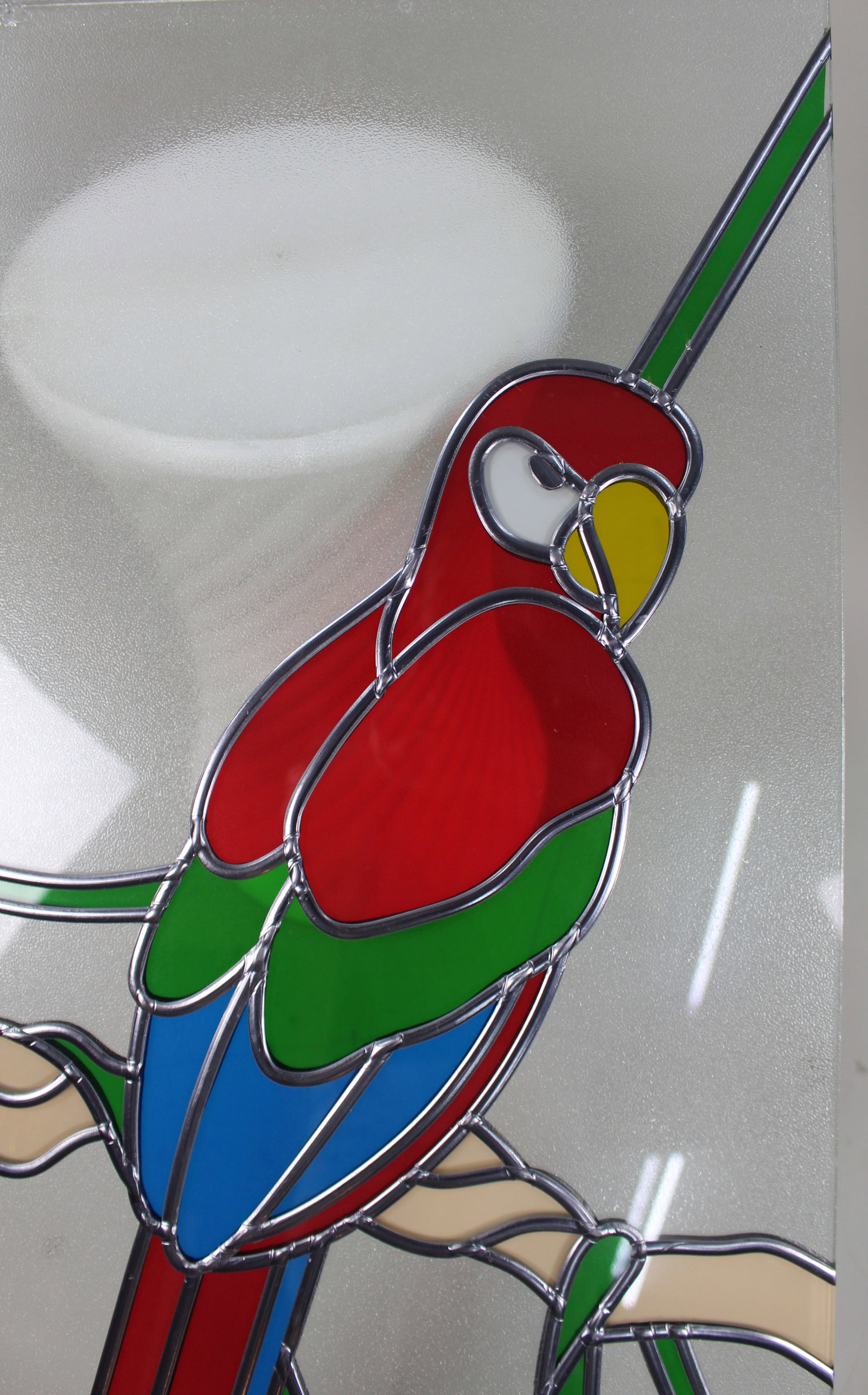Title: Large Contemporary Leaded Stained Glass Panel Colourful Macaw Parrot Description: Large - 2