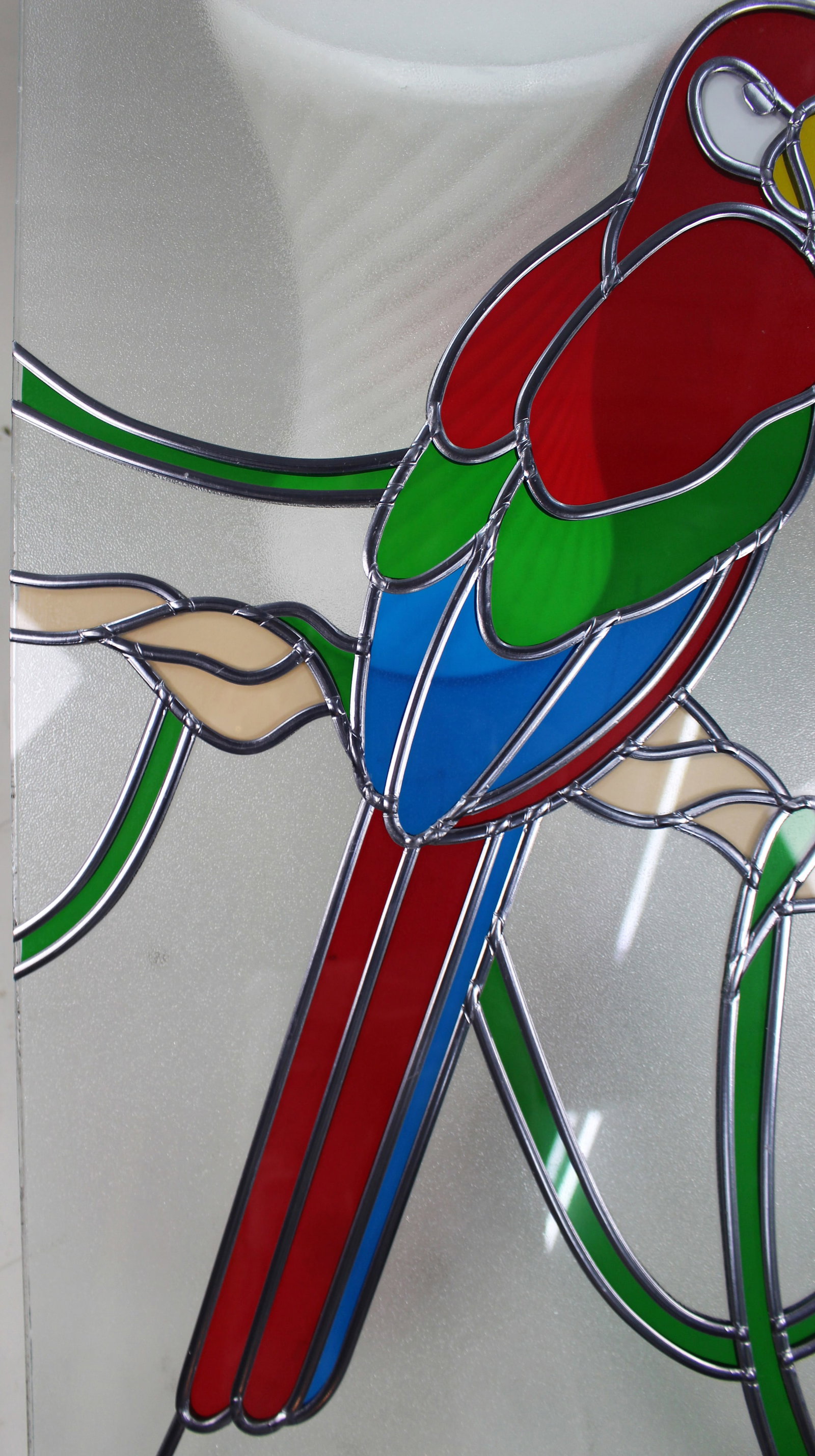 Title: Large Contemporary Leaded Stained Glass Panel Colourful Macaw Parrot Description: Large - 3