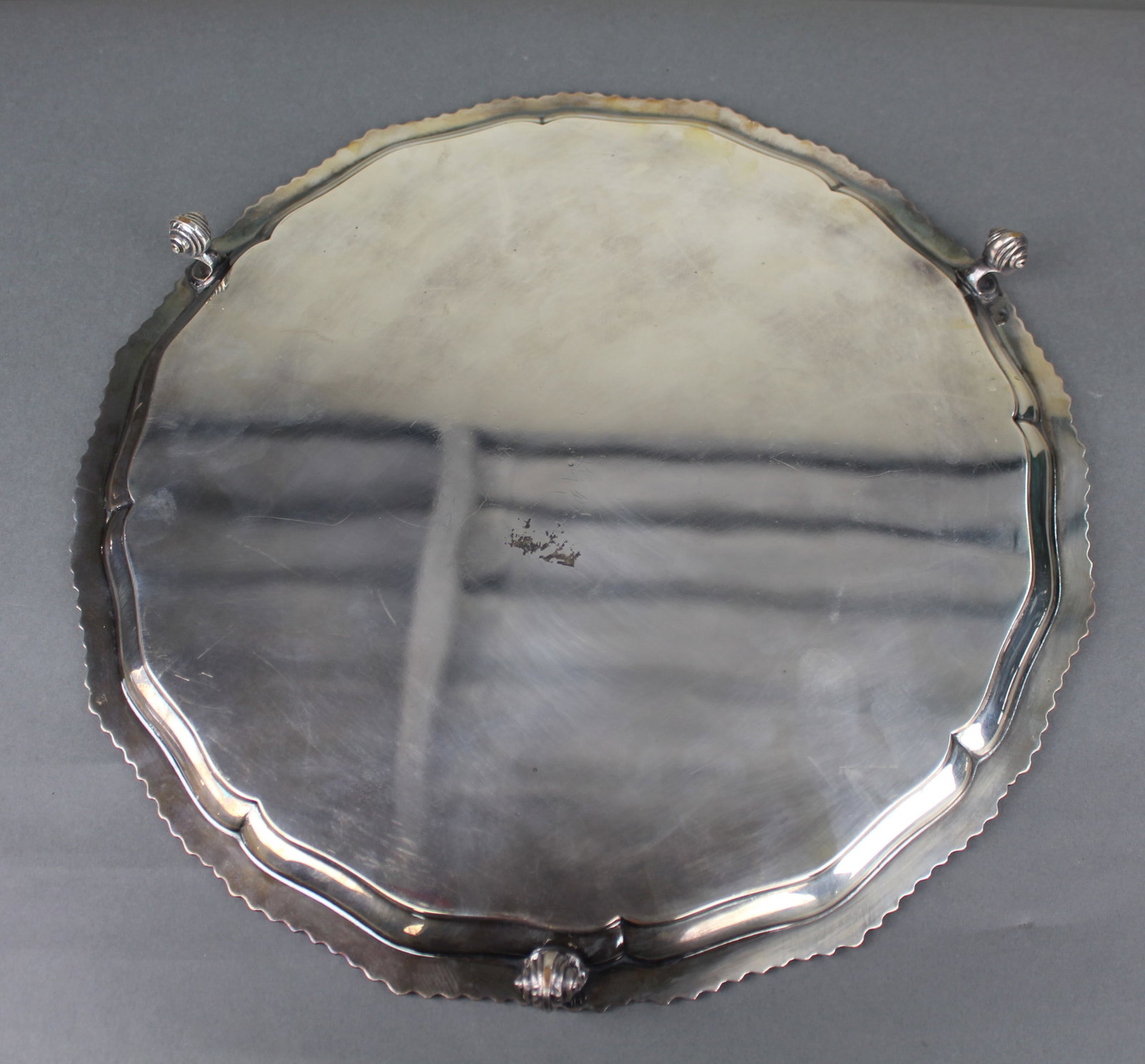 Title: Antique Silver Plated Footed Serving Tray Description: Antique Silver Plated Footed Serving - 4