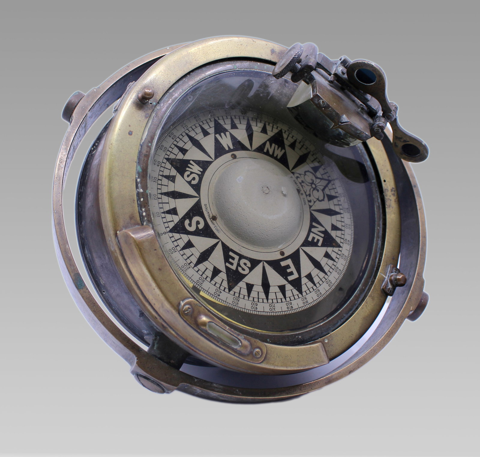 Title: Early 20th Century Bronze and Brass Gimballed Ship's Compass by F. Smith & Sons (1 of 2)