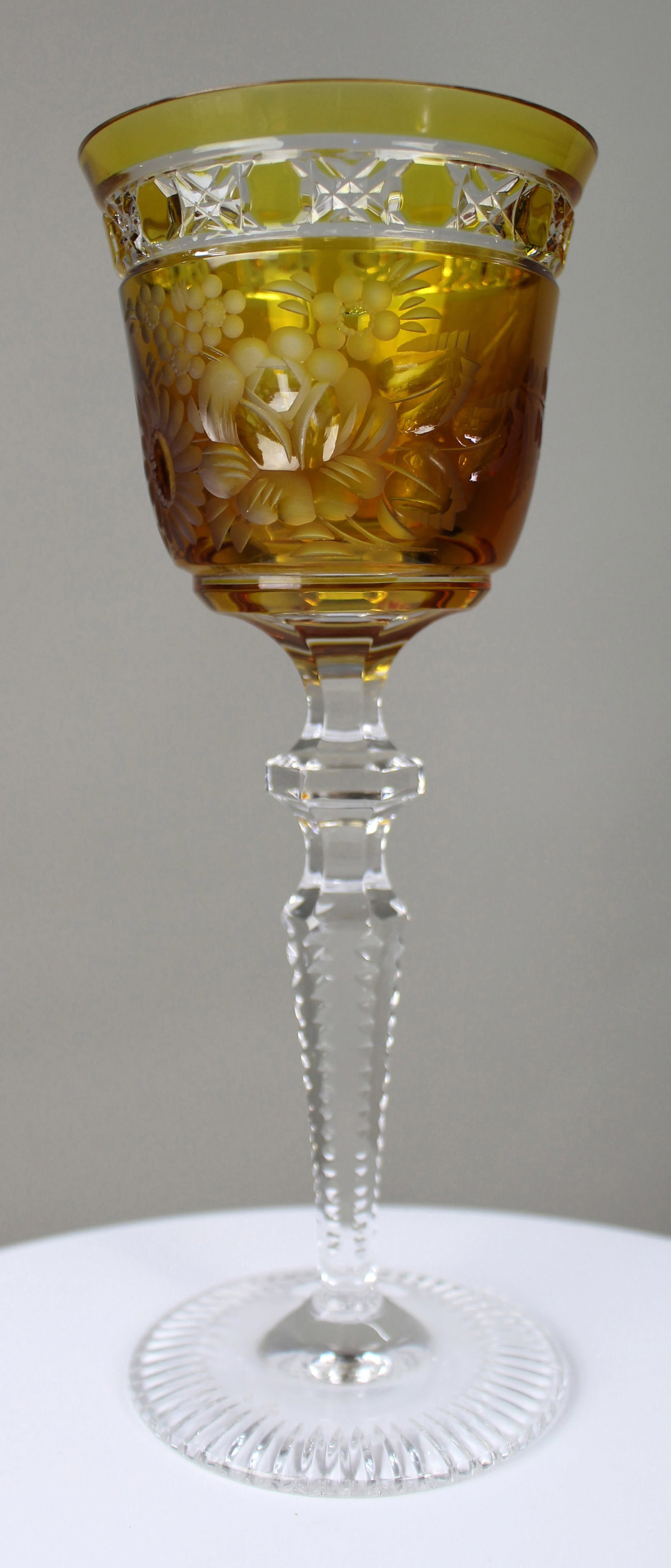 Title: Set of 6 Fine Meissen Crystal Amber Overlay Engraved Wine Glasses Description: Set of 6 - 2