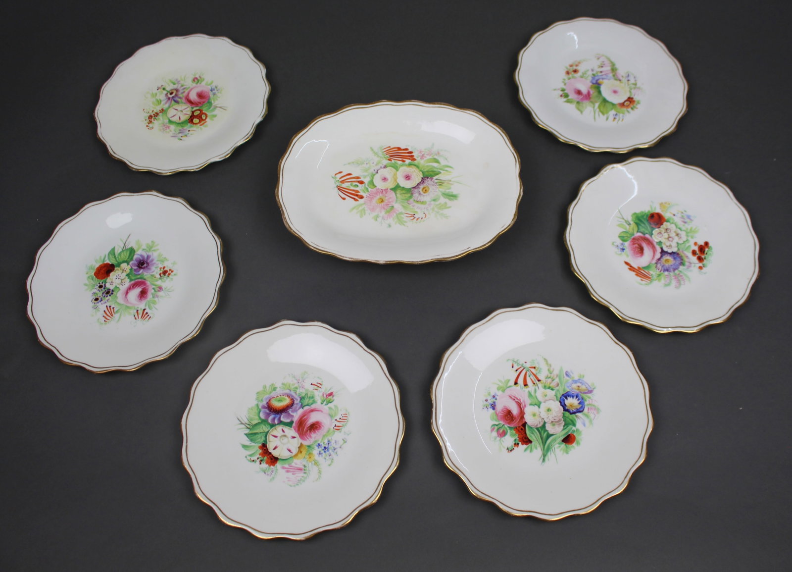 Title: 7 Piece Hand Decorated Floral Dessert Set Description: 7 Piece Hand Decorated Floral (1 of 1)
