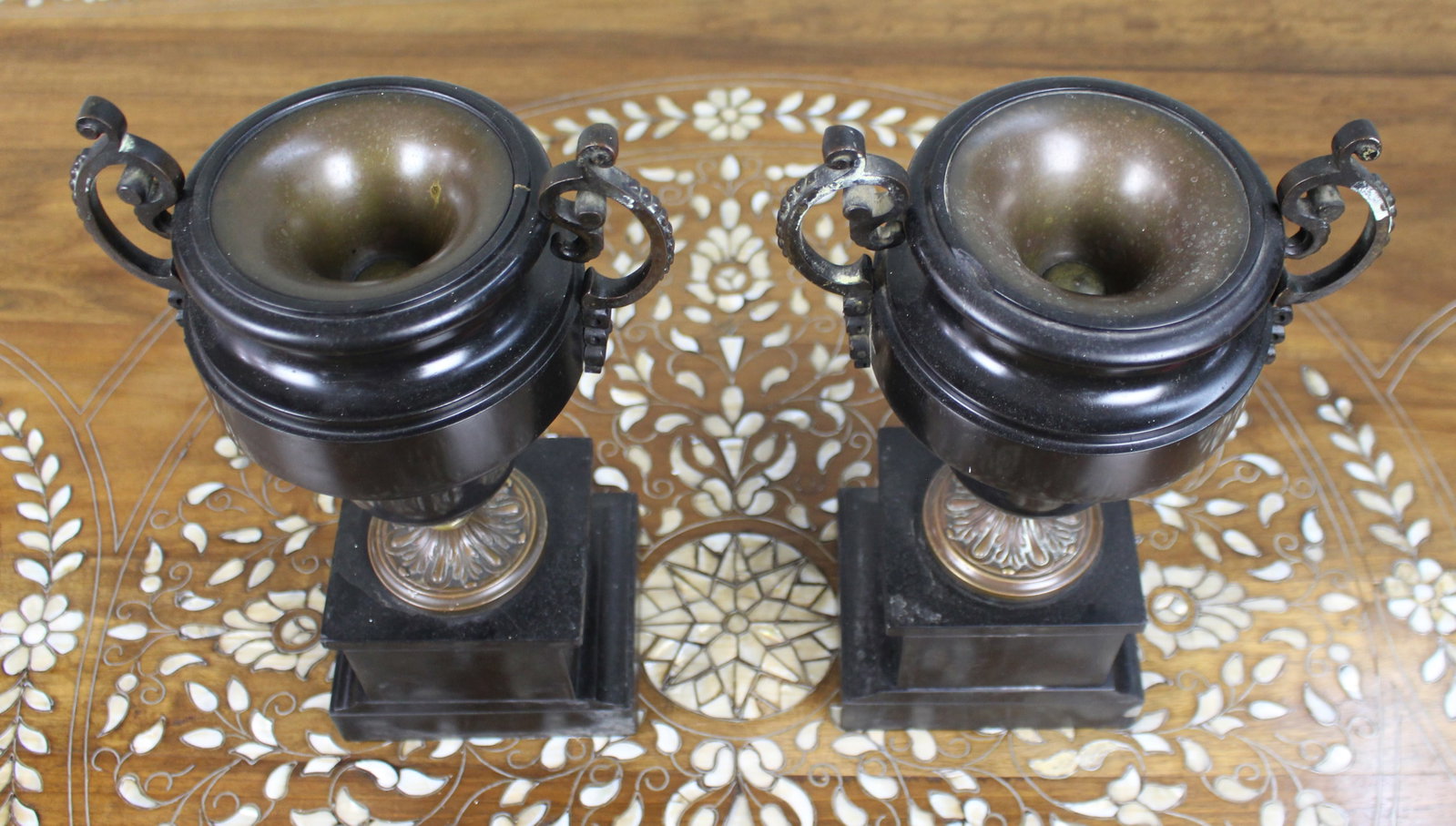Title: Pair of French Bronze and Marble Urns Description: Pair of French Bronze and Marble Urns - 2