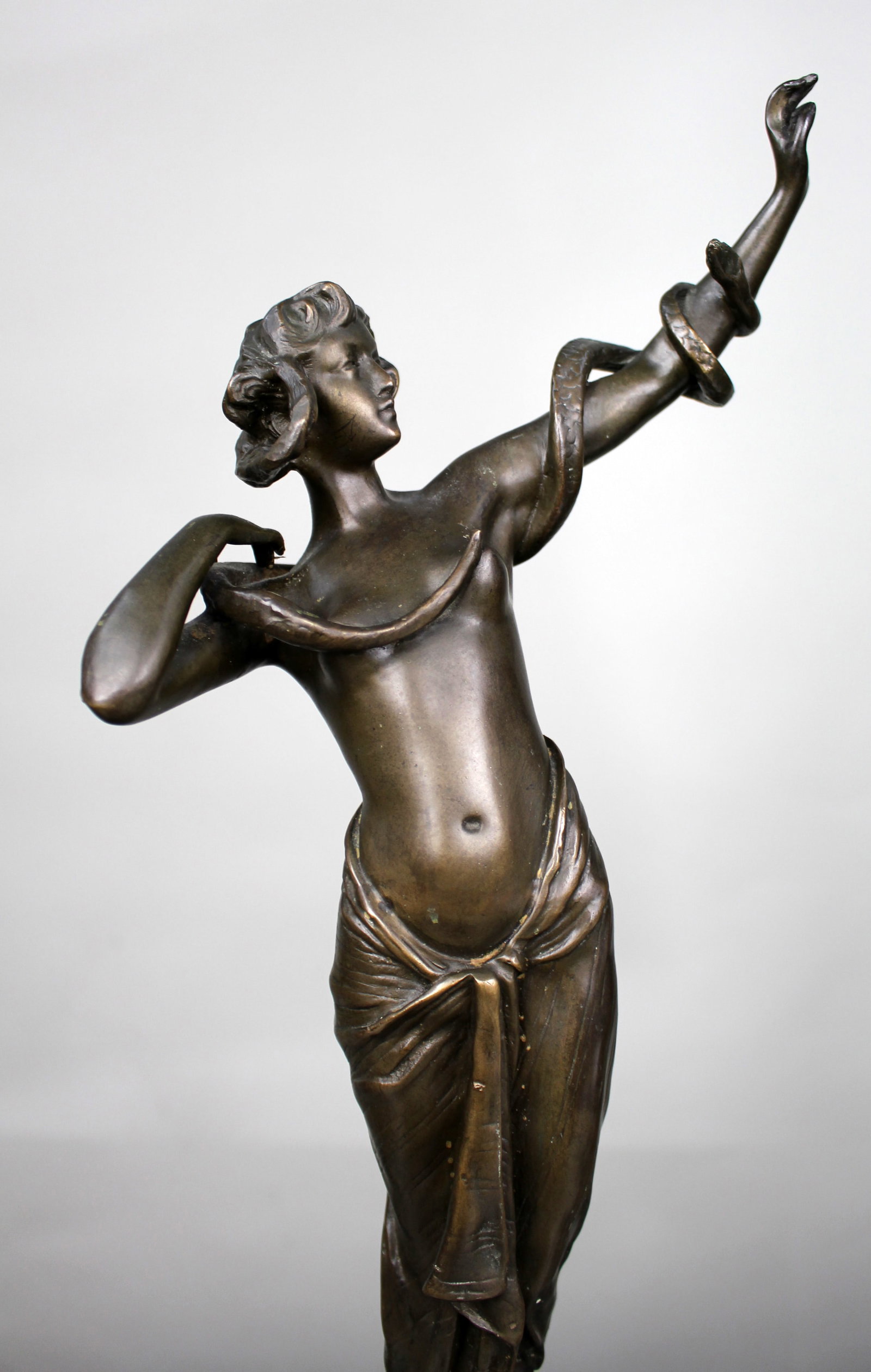 Title: Fine Art Deco Patinated Bronze Figure of a Woman with Serpent Description: Fine Art Deco - 2