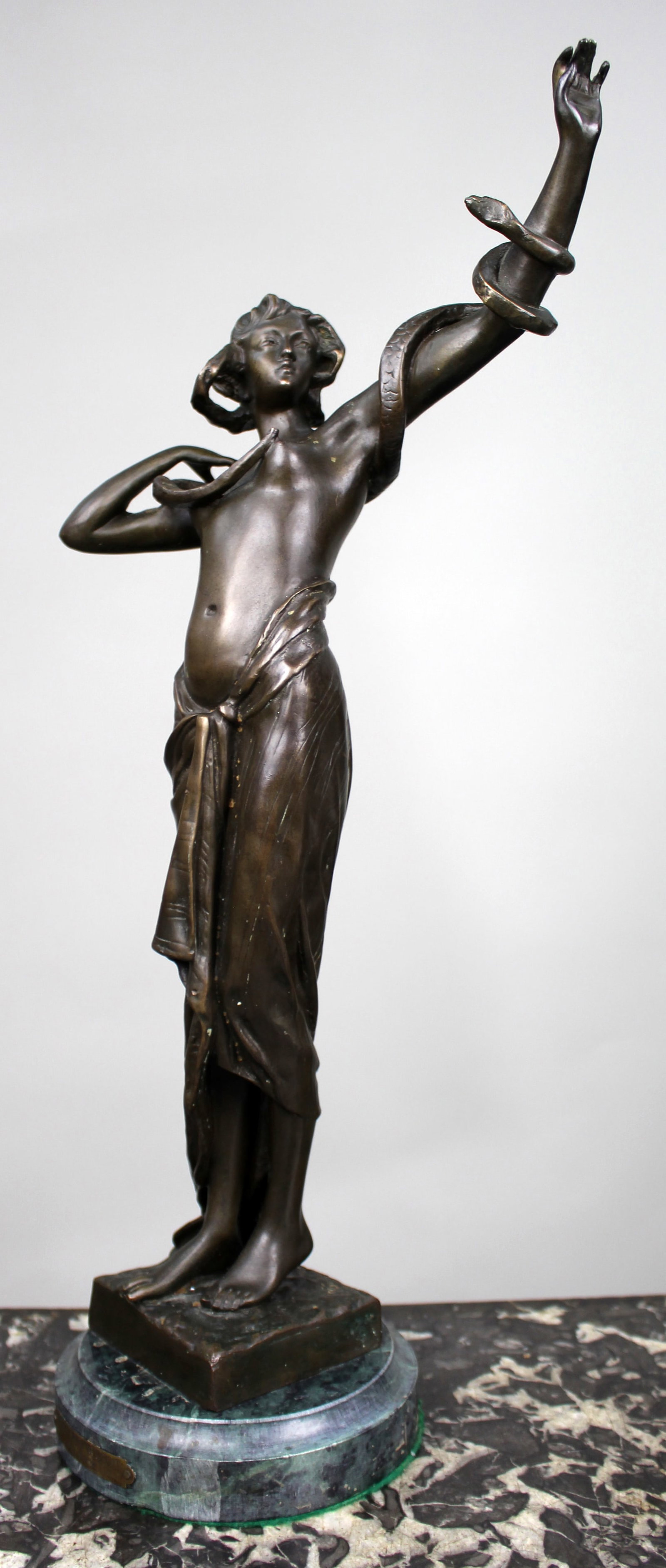 Title: Fine Art Deco Patinated Bronze Figure of a Woman with Serpent Description: Fine Art Deco - 7