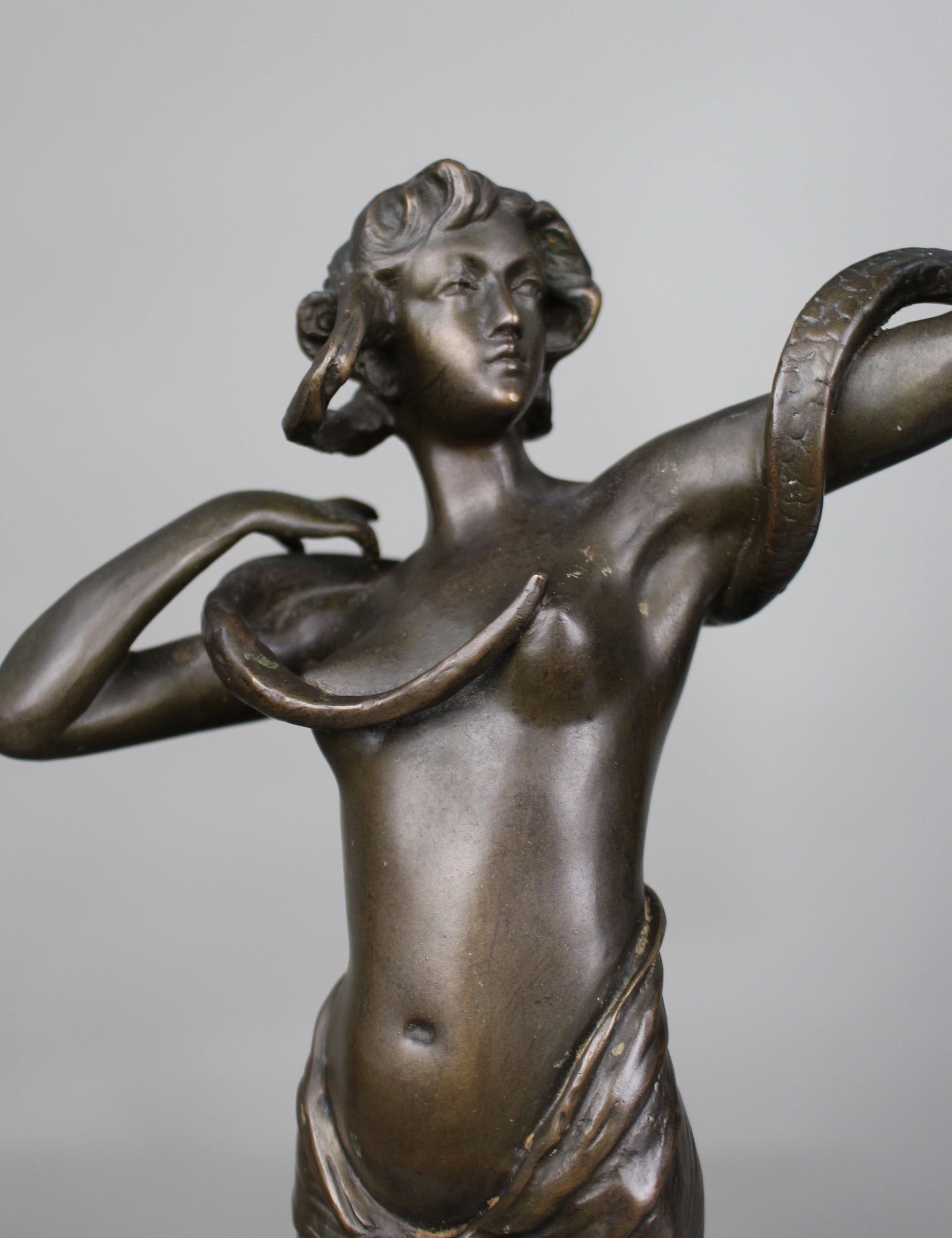 Title: Fine Art Deco Patinated Bronze Figure of a Woman with Serpent Description: Fine Art Deco - 8