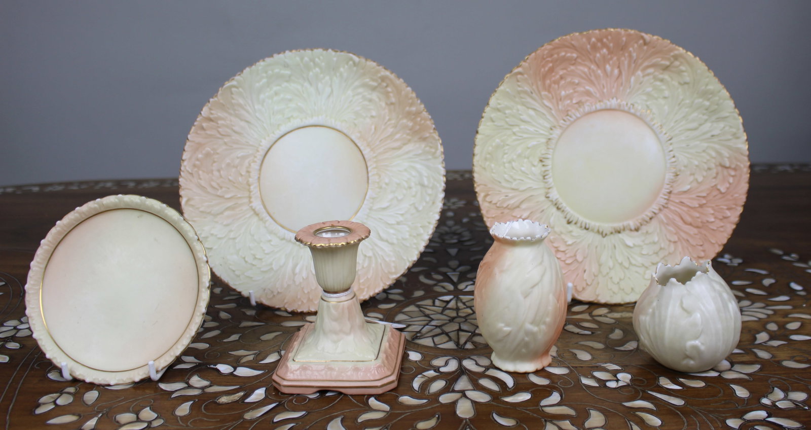 Title: Collection of Antique Locke & Co Worcester ‘Blush Ivory’ Porcelain Description: C: Title: Collection of Antique Locke & Co Worcester ‘Blush Ivory’ Porcelain Description: Collection of Antique Locke & Co Worcester ‘Blush Ivory’ Porcelain Condition: