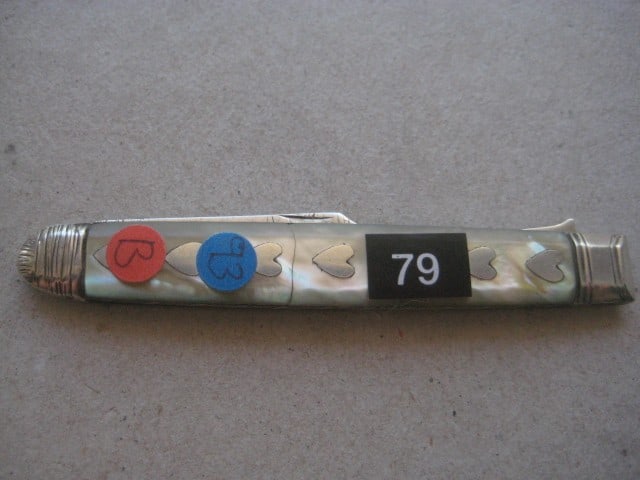 Title: George III Mother of Pearl Hafted Silver Folding Fruit Fork Description: George III - 10