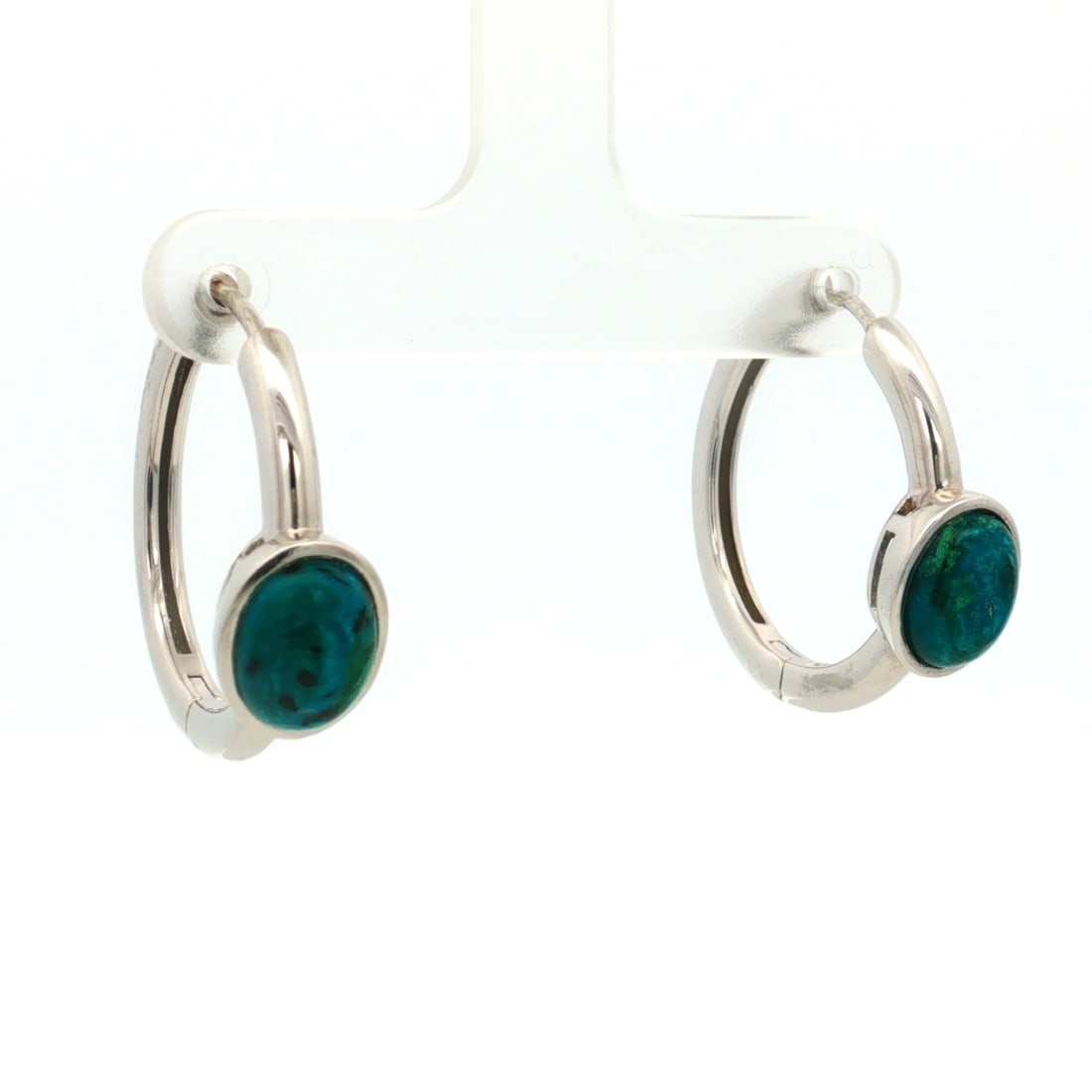 Title: HRD Certified Chrysocolla Cabochon Oval Clip-On Earrings – 925 Sterling Silver Descript - 2