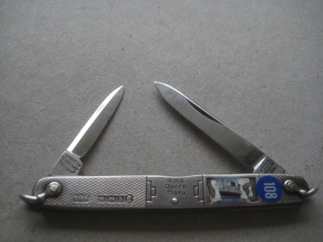 George V RMS Queen Mary Silver Hafted Twin Steel Bladed Folding Penknife (1 of 10)