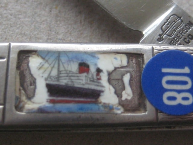Title: George V RMS Queen Mary Silver Hafted Twin Steel Bladed Folding Penknife Description: - 6