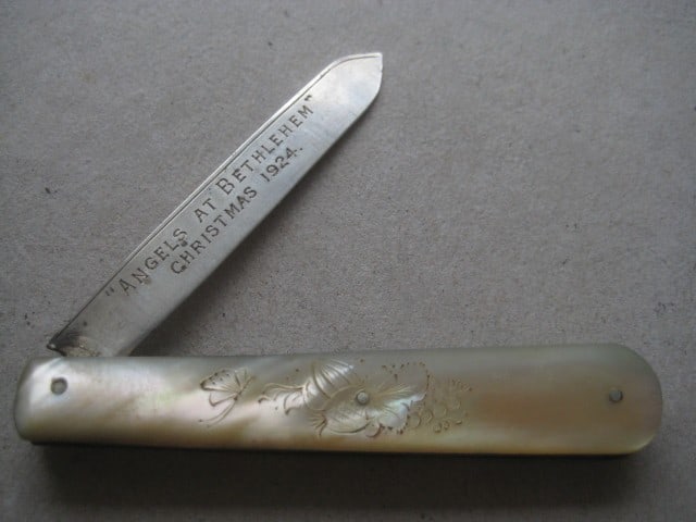 Title: George V Mother of Pearl Hafted Silver Bladed Folding Fruit Knife Description: George V - 2