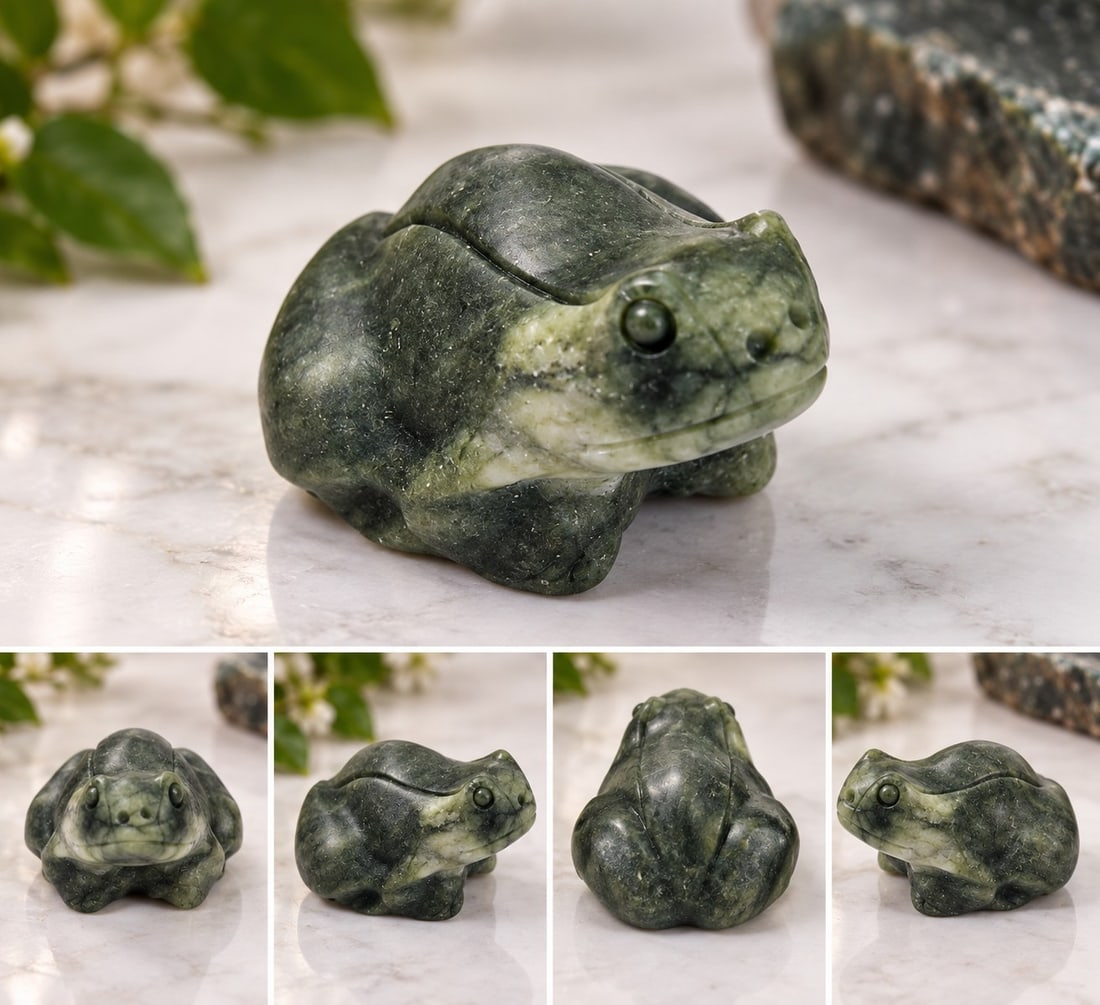 Green Stone Carved Frog Figurine – Hand Carved Decorative Sculpture (1 of 1)