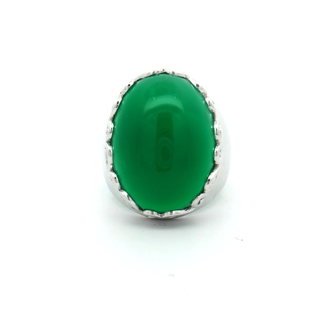 HRD Certified Green Onyx Cabochon Oval Ring – 925 Sterling Silver (1 of 6)