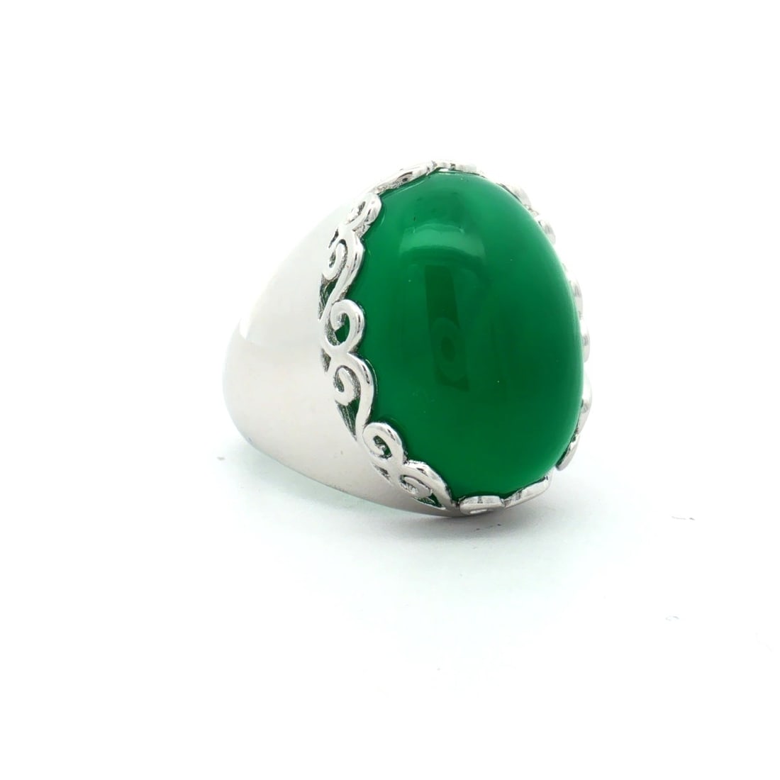 HRD Certified Green Onyx Cabochon Oval Ring – 925 Sterling Silver - 2