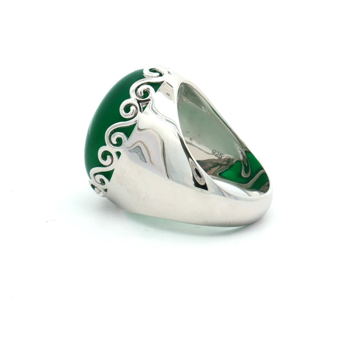 HRD Certified Green Onyx Cabochon Oval Ring – 925 Sterling Silver - 5