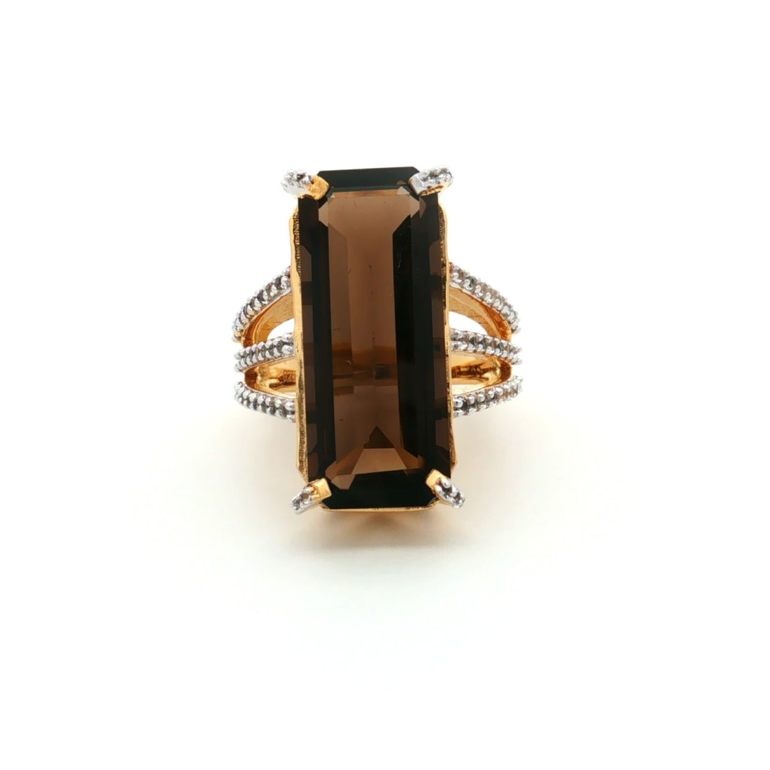 HRD Certified Smoky Quartz & White Topaz Ring – 925 Sterling Silver - 2