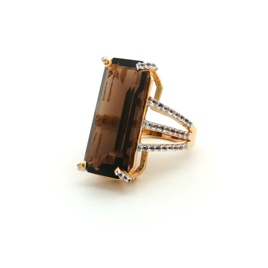 HRD Certified Smoky Quartz & White Topaz Ring – 925 Sterling Silver - 6