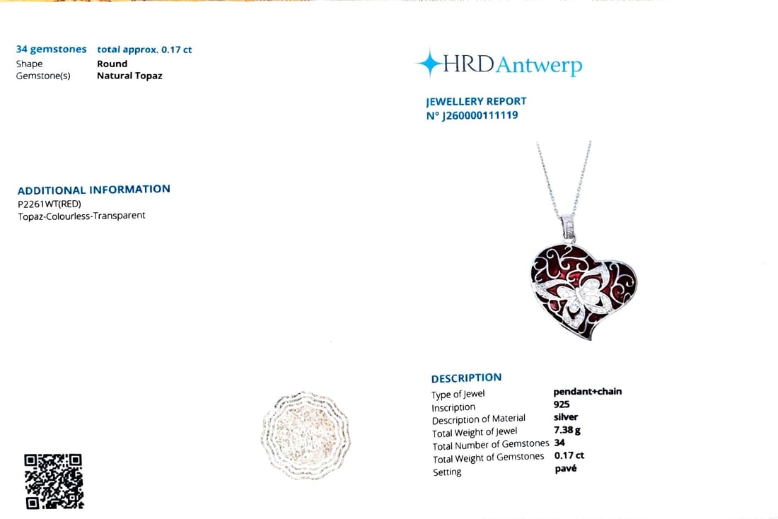 HRD Certified White Topaz Enamel Pendant – 925 Sterling Silver - 5