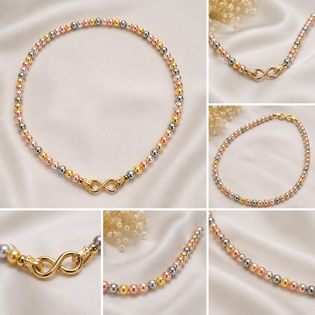 Multicolour Freshwater Shell Pearl Necklace – 6mm Beads: Title: Multicolour Freshwater Shell Pearl Necklace – 6mm Beads Description: Attractive necklace made with approximately 6mm round freshwater shell pearl beads, featuring a beautiful mixture of