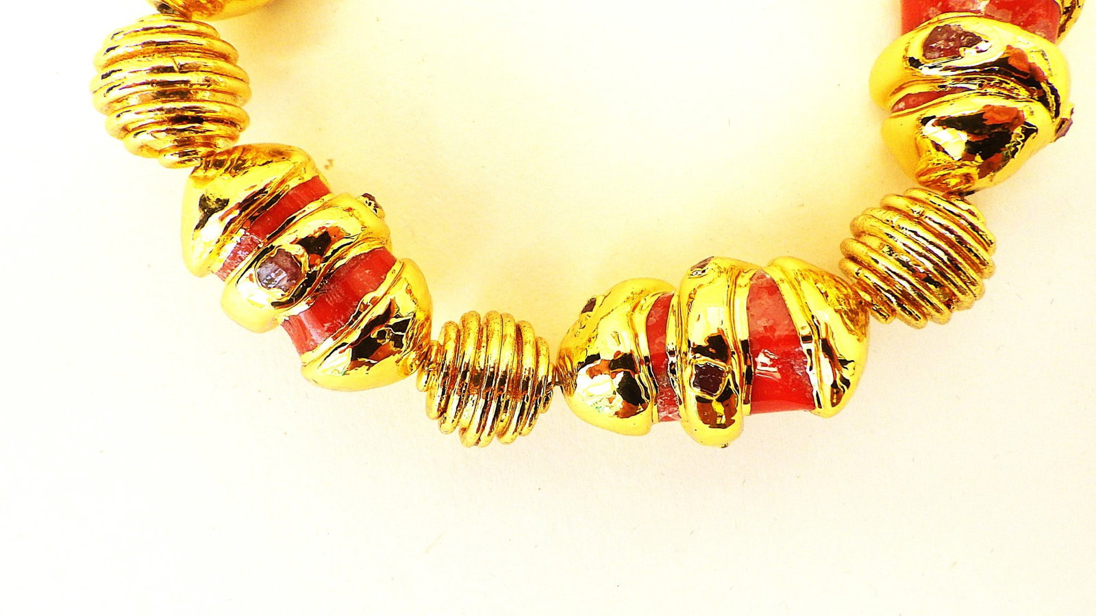 Title: 14 K Yellow Gold Plated Red Coral Bracelet Description: A highly glamorous 14 K yellow gold - 2