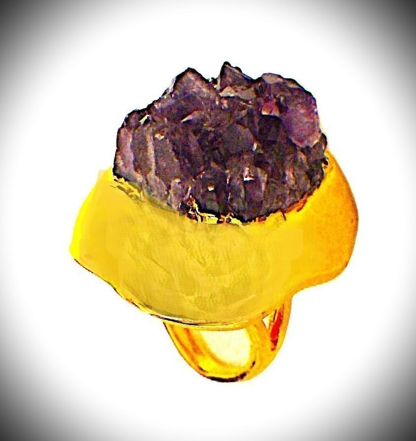 Title: 18 K Gold Plated Bangle & Ring Set With Large Natural Amethyst Crystals Description: A very - 3